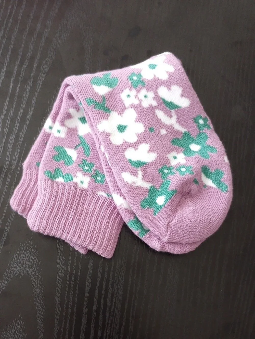 Purple Floral Crew Socks with White & Green Blooms